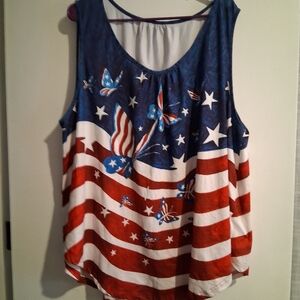 Source Unknown Red, White & Blue Patriotic Butterfly Flag Tank Top